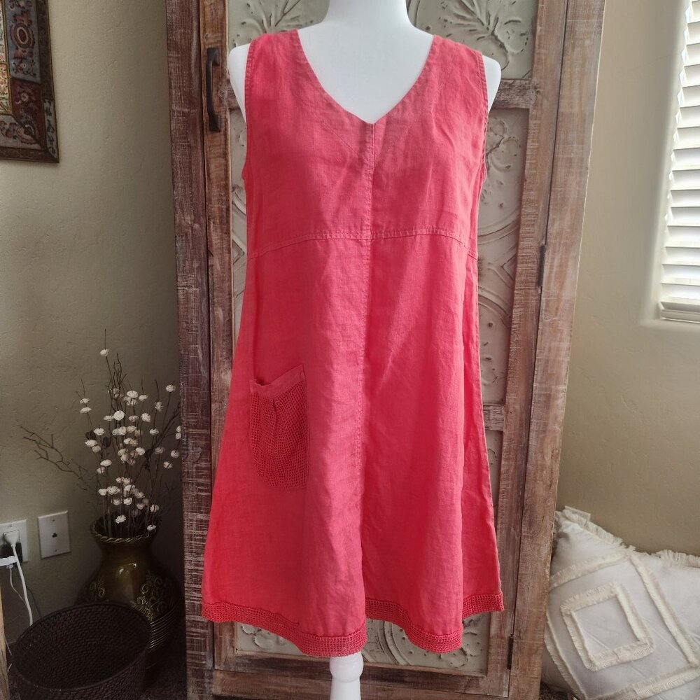 Moraitis Linen V-Neck Sleeveless Shift Dress | Made in Greece | Medium